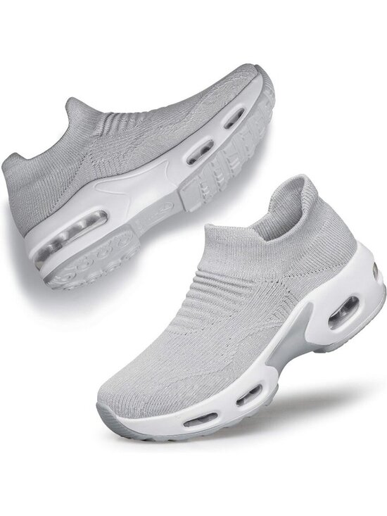 Shoes - Women's Light Grey Nurse Mesh Cushion Platform Loafers Slip on Sock Sneaker